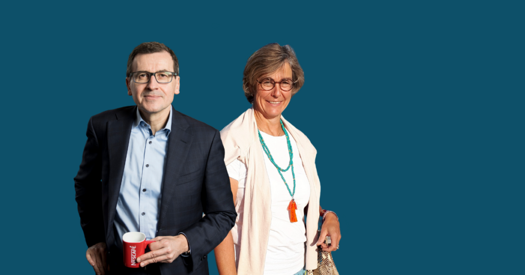 Ein Rendez-vous zwischen Christoph Meier von Nestlé und Marianne Sicher Bucher von den «58 für die Schweiz»